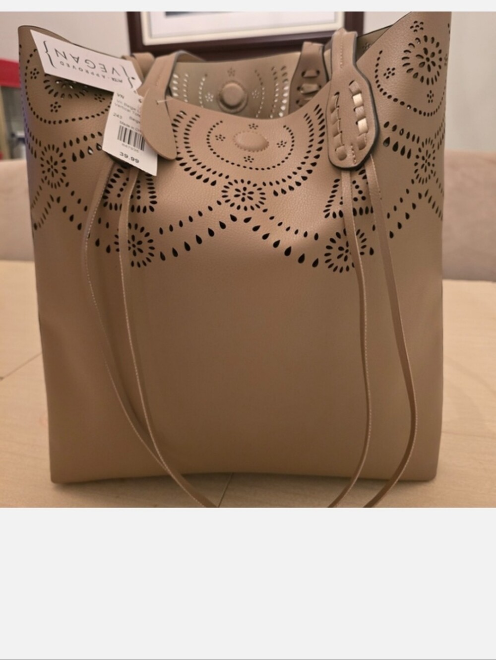 Taupe Laser-Cut Tote Bag